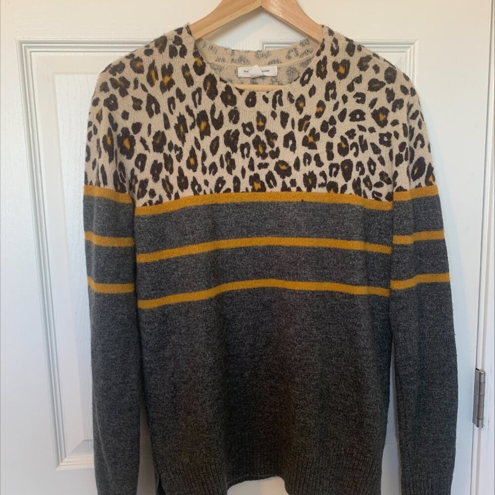 leopard print striped color block sweater